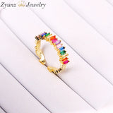 Baguette CZ Engagement Ring Set, Rainbow Zirconia Adjustable Jewelry