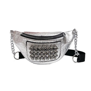 5PCS Punk Women Waist Pack Rhinestone PU Leather Chest Shoulder Bags
