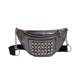 5PCS Punk Women Waist Pack Rhinestone PU Leather Chest Shoulder Bags