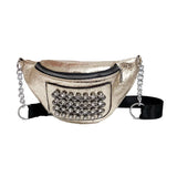 5PCS Punk Women Waist Pack Rhinestone PU Leather Chest Shoulder Bags