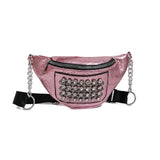 5PCS Punk Women Waist Pack Rhinestone PU Leather Chest Shoulder Bags