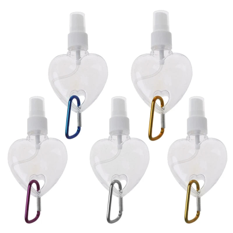 5Pcs 50ml Reusable Heart Spray Bottle Hand Sanitizer Travel Keychain