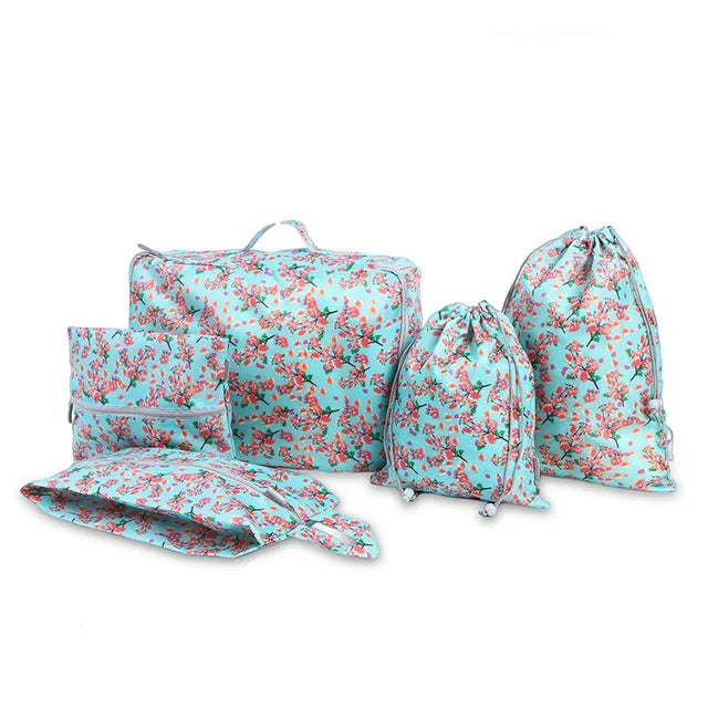 5Pcs Floral Travel Bags Women Clothes Underwear Bra Packing Cube Luggage