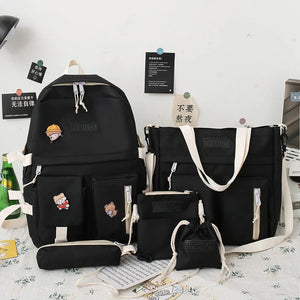Waterproof Canvas Backpack School Bags for Teenage Girls - Solid Handbag Women