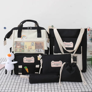 5Pcs Nylon School Backpacks Women Daypack Teen Girls Bookbags Travel Bag