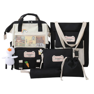 5Pcs Nylon School Backpacks Women Daypack Teen Girls Bookbags Travel Bag