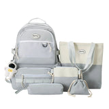 5pcs Backpack with Pendant for Teenagers Student Shoulder Bag Handbag