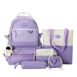 5pcs Backpack with Pendant for Teenagers Student Shoulder Bag Handbag