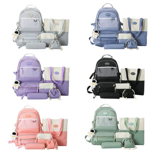 5pcs Backpack with Pendant for Teenagers Student Shoulder Bag Handbag