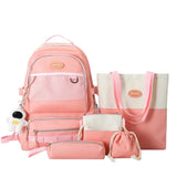 5pcs Backpack with Pendant for Teenagers Student Shoulder Bag Handbag