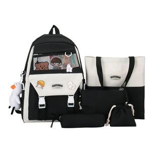 5pcs Backpack Shoulder Bag Handbag Pencil Case Drawstring Bags School Bookbag