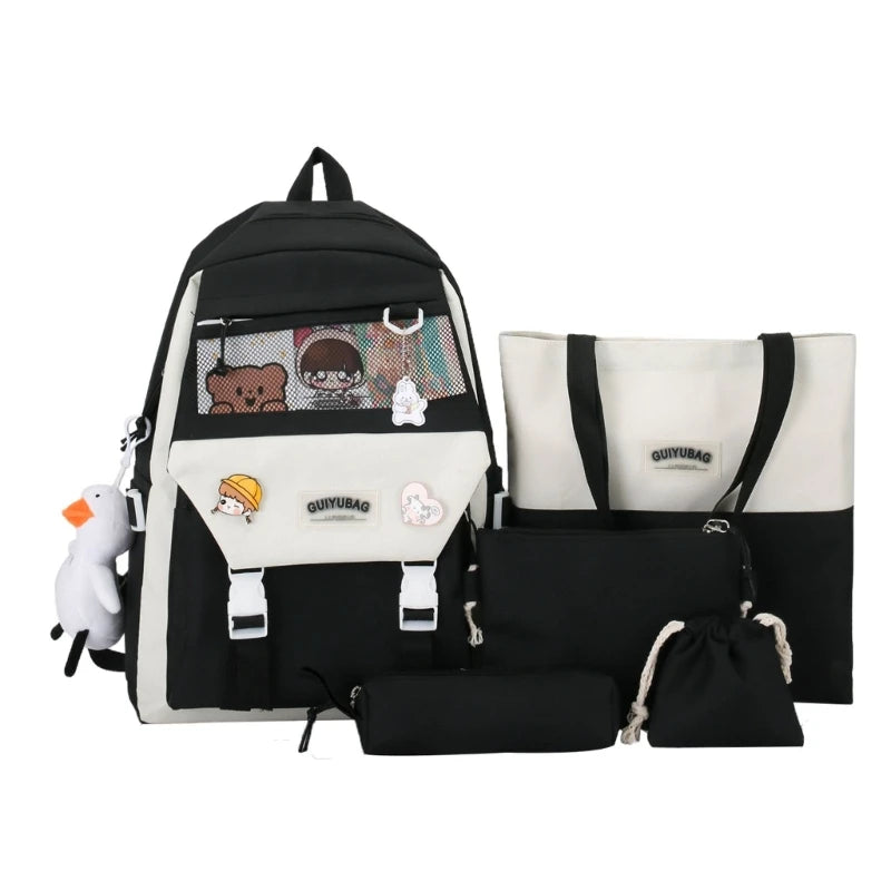 5pcs Backpack Shoulder Bag Handbag Pencil Case Drawstring Bags School Bookbag