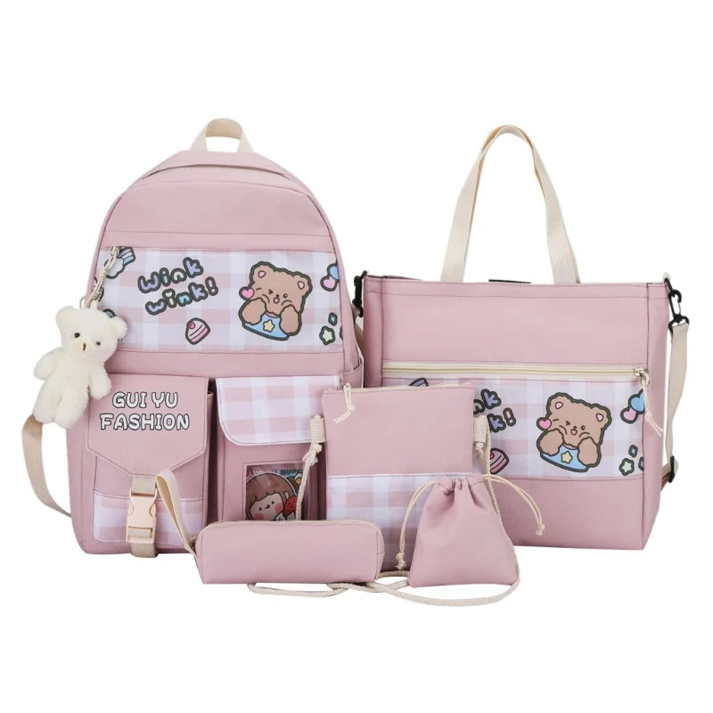 5pcs Bookbag Pocket Backpack with Shoulder Bag Pencil Case Drawstring Bags