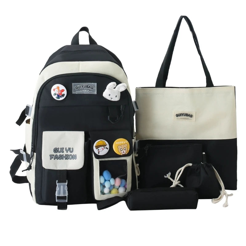 5pcs School Backpack Set for Girls Women Teens Boys Bookbag Pencil Case