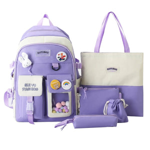 5pcs School Backpack Set for Girls Women Teens Boys Bookbag Pencil Case