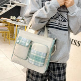 5pcs Plaid Backpack School Bookbags Handbag Shoulder Drawstring Bag