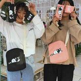 5pcs Cat Print Canvas Bags College Student Travel Backpack
