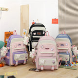 5pcs/set School Backpack Bag for Teenager Girls Large Capacity School Shoulder B