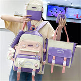 5pcs/set School Backpack Bag for Teenager Girls Large Capacity School Shoulder B