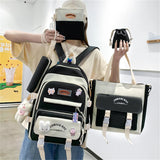 5pcs/set School Backpack Bag for Teenager Girls Large Capacity School Shoulder B