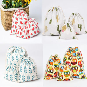 Casual Women Cotton Drawstring Shopping Bag Eco Reusable Grocery Storage