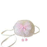 Little Girls Sequin Bow Messenger Bag with Pearl Pendant Zipper