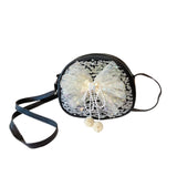 Little Girls Sequin Bow Messenger Bag with Pearl Pendant Zipper