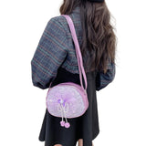 Little Girls Sequin Bow Messenger Bag with Pearl Pendant Zipper