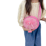 Little Girls Sequin Bow Messenger Bag with Pearl Pendant Zipper