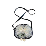 Little Girls Sequin Bow Messenger Bag with Pearl Pendant Zipper