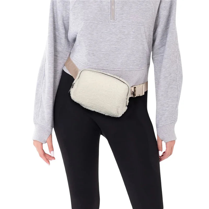 6 Colors Outdoor Waist Bag Soft Plush Fanny Pack for Men Women