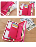 Women Long Wallet Metal Buckle Clutch Bowknot PU Purse Wristlet
