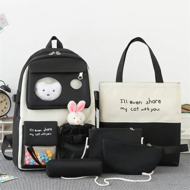 6 Pcs Bear Toys Set Backpack Student Bag for Teenage Girl