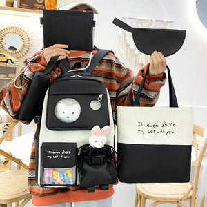 6 Pcs Bear Toys Set Backpack Student Bag for Teenage Girl