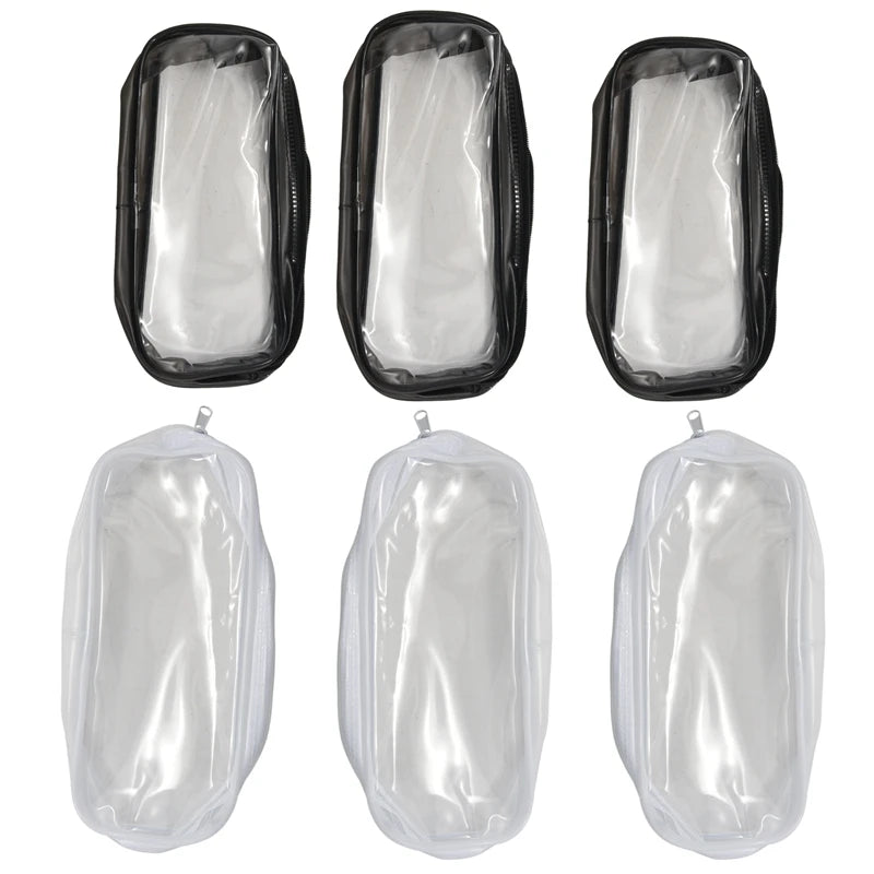 6 Clear PVC Pen Pencil Case Zipper, Stationery Pouch for School Office
