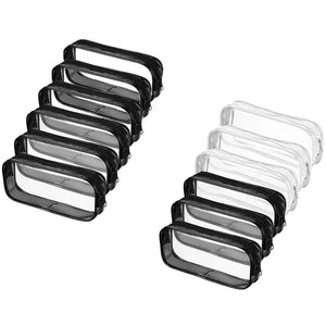 6 Clear PVC Pen Pencil Case Zipper, Stationery Pouch for School Office