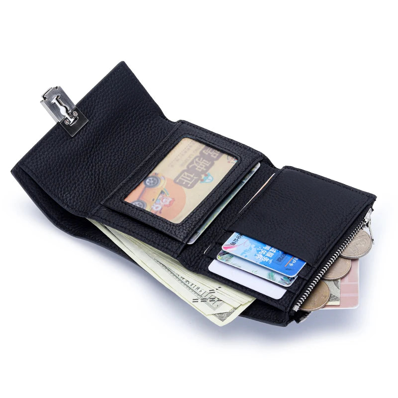 Cow Leather Short Wallet Women's Folding Multi-card Capacity Zero Wallet