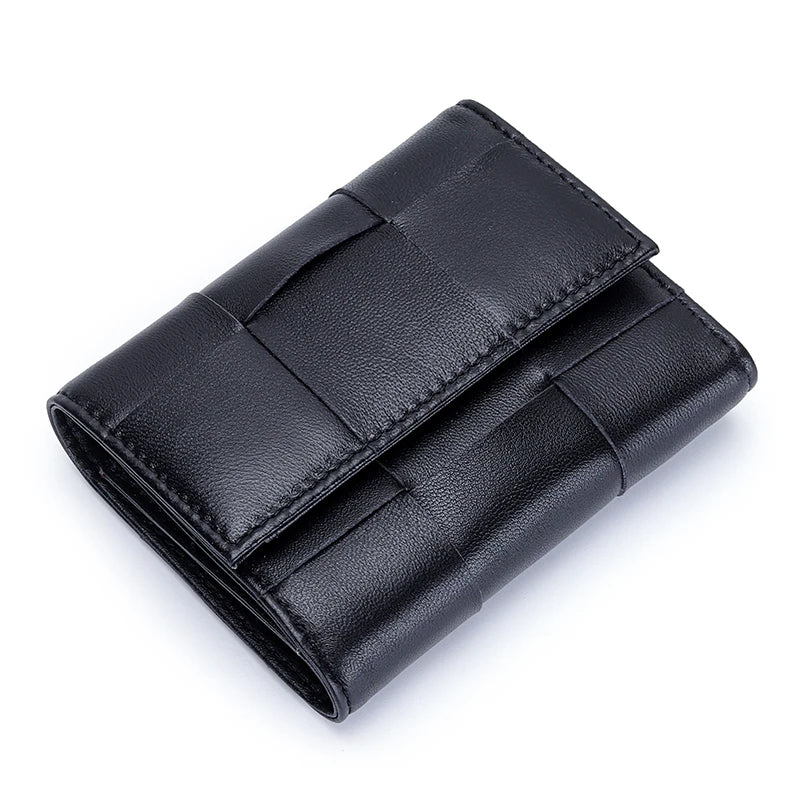 Sheepskin Woven Women's Leather Wallet Large Capacity Short Wallet