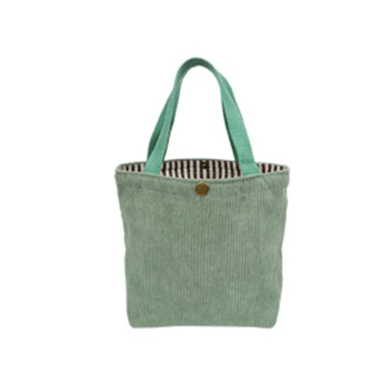 63HC Corduroy Lunch Bag Reusable Picnic Bucket Bags Casual Tote Female