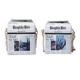 63HC Women Chain Crossbody Bag Leather Shoulder Bags Novelty Newspaper Handbags