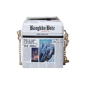 63HC Women Chain Crossbody Bag Leather Shoulder Bags Novelty Newspaper Handbags