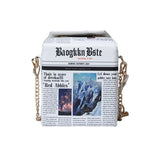 63HC Women Chain Crossbody Bag Leather Shoulder Bags Novelty Newspaper Handbags