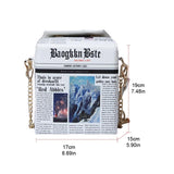 63HC Women Chain Crossbody Bag Leather Shoulder Bags Novelty Newspaper Handbags