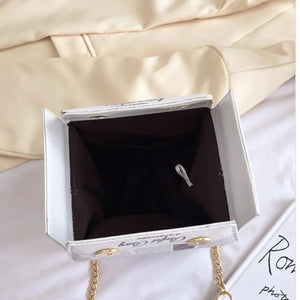 63HC Women Chain Crossbody Bag Leather Shoulder Bags Novelty Newspaper Handbags