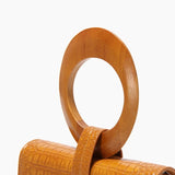 Crocodile Pattern Square Crossbody Bag with Wood Handle for Ladies