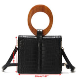 Crocodile Pattern Square Crossbody Bag with Wood Handle for Ladies