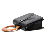 Crocodile Pattern Square Crossbody Bag with Wood Handle for Ladies