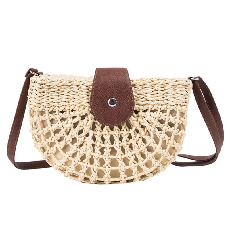 Straw Crossbody Bag with Adjustable Strap Bohemian Clutch