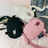 6PCS Canvas Pig Mini Waist Bag for Young Girls Pink