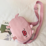 6PCS Canvas Pig Mini Waist Bag for Young Girls Pink